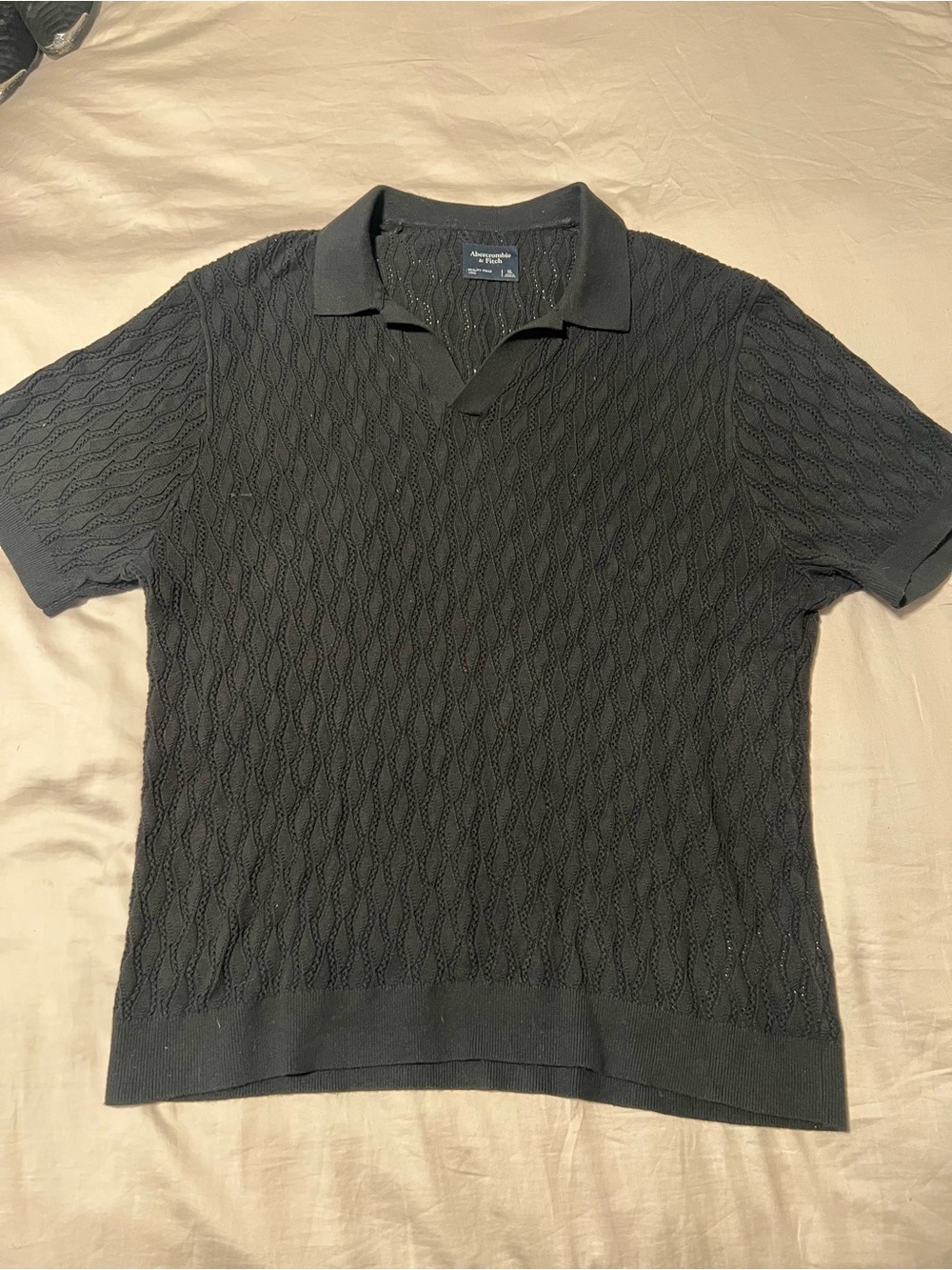 Abercrombie & Fitch Cable Knit Johnny Collar Sweater Polo Black XL